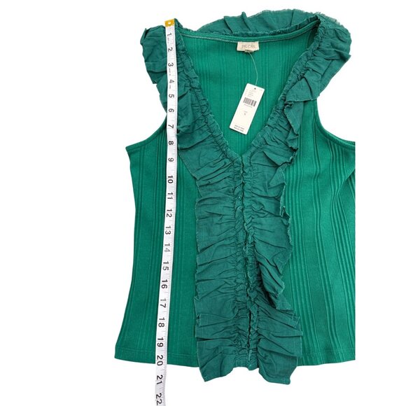 Pilcro Womens Sleeveless Ruffle V-Neck Tank Top Ribbed Kelly Green Size S NEW - Picture 6 of 8